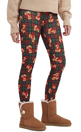 sissycos Weihnachten Crossover Leggings für Damen, 3D Druck Bunte Leggings Comic Damen Yoga Fitness Hosen Damen Drucken Sporthose, Leggings für Party(Weihnachtsbär kariert,M) von sissycos