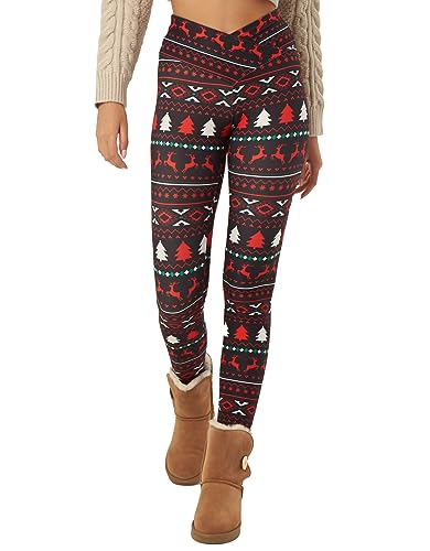 sissycos Weihnachten Crossover Leggings für Damen, 3D Druck Bunte Leggings Comic Damen Yoga Fitness Hosen Damen Drucken Sporthose, Leggings für Party（Weihnachtsbaum-Elch,L） von sissycos