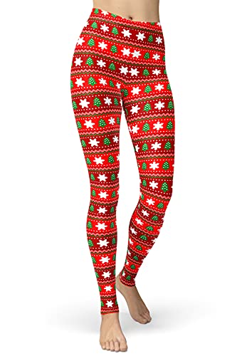 sissycos Weihnachten Leggings Damen, Interessant Party Leggin Hosen Pattern Elch und Baum, Damen (L-XXL, Lustiges Weihnachtsschneeflocken-Muster) von sissycos