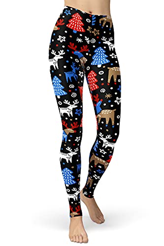 sissycos Weihnachten Leggings Damen, Interessant Party Leggin Hosen Pattern Elch und Baum, Damen (L-XXL, Marineblau-Weihnachtsmann) von sissycos