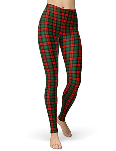 sissycos Weihnachten Leggings Damen, Interessant Party Leggin Hosen Pattern Elch und Baum, Damen (L-XXL, Weihnachten Rot & Grün Schottisch kariert) von sissycos