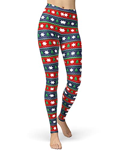 sissycos Weihnachten Leggings Damen, Interessant Party Leggin Hosen Pattern Elch und Baum, Damen (S-L, Skandinavischer Stil) von sissycos