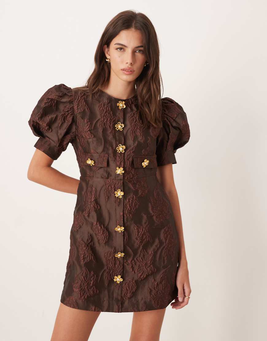 Sister Jane - Anemone - Minikleid in Schokobraun mit Jacquard-Muster-Brown von sister jane
