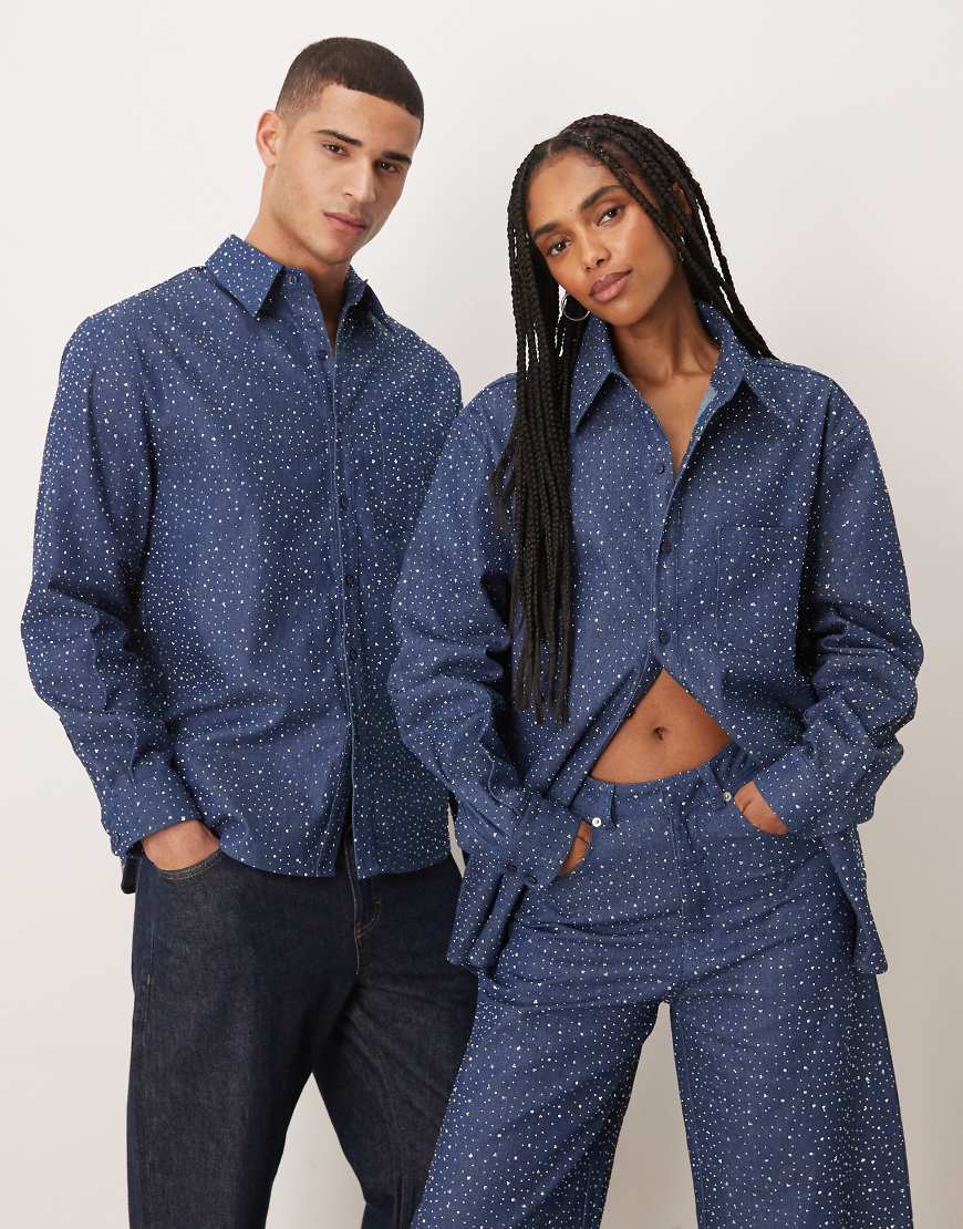 Sister Jane - Daze - Verziertes Unisex-Jeanshemd in Blau, Kombiteil von sister jane
