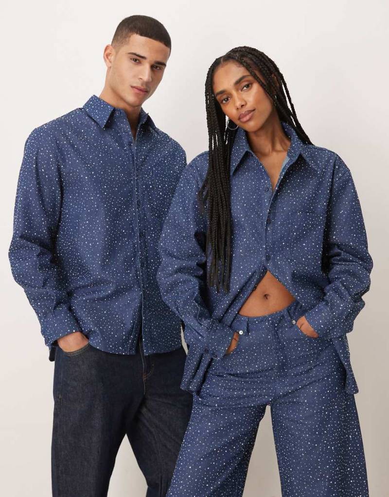 Sister Jane - Daze - Verziertes Unisex-Jeanshemd in Blau, Kombiteil von sister jane