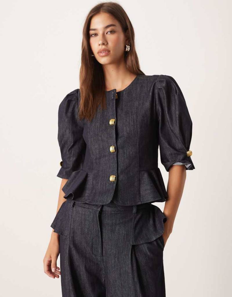 Sister Jane - Denim-Schößchenoberteil in kräftigem Blau, Kombiteil von sister jane