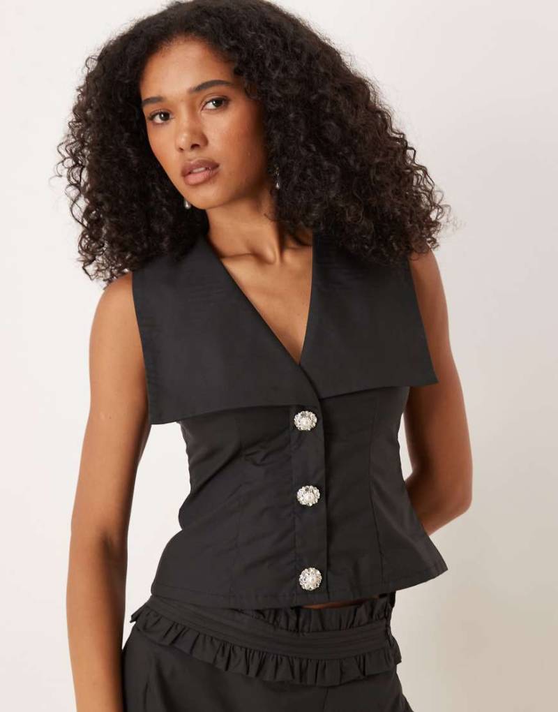 Sister Jane - Weste in Schwarz mit Strassverzierung und offenem Kragen, Kombiteil von sister jane