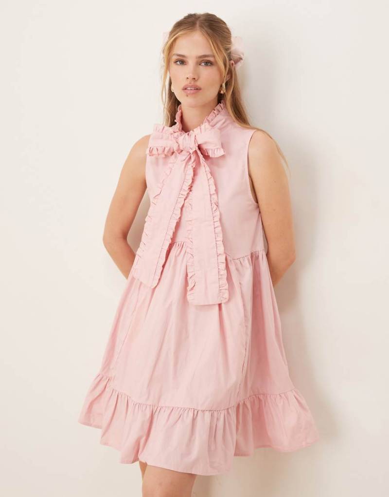 Sister Jane x ASOS - Kurzes Hemdblusenkleid in Sanftrosa mit Schleifendetail von sister jane