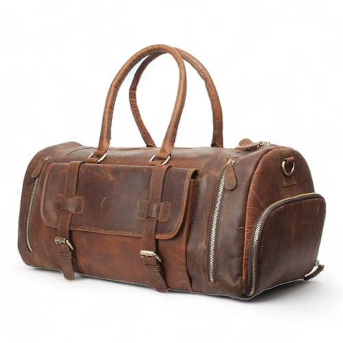 Sitchic Reisetasche aus Vollnarbenleder – Zeitlose Eleganz für Ihre Reisen, strapazierfähige Seesack, Bronze, 24" Inch, Double Luppi Duffle Bag aus genarbtem Leder – Premium-Reisebegleiter für Damen von sitchic