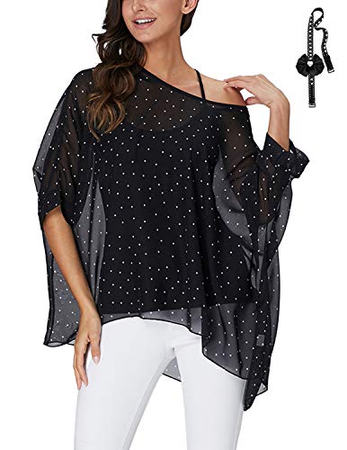 sitengle Damen Sommer B?hmische FL¨¹Gel ?rmel Chiffon Bluse Kurzarm Strand Beil?ufige Shirt Bat Sleeve Lose Hemd T Shirt Tops (One Size, Wellenpunkt) von sitengle