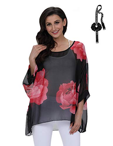 sitengle Damen Sommer B?hmische FL¨¹Gel ?rmel Chiffon Bluse Kurzarm Strand Beil?ufige Shirt Bat Sleeve Lose Hemd T Shirt Tops (One Size, Rose) von sitengle