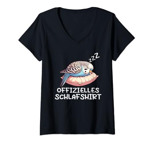 Damen Offizielles Schlafshirt Wellensittich Vogel Welli liebhaber T-Shirt mit V-Ausschnitt von sittich wellis haustier Design für besitzer