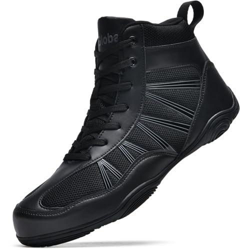 situkeke BoxenSchuhe Herren High Top Ringerschuhe rutschfeste Kampfsportschuhe Atmungsaktiv Professionelle Training Boxen Stiefel Unisex Schwarz 46 EU von situkeke