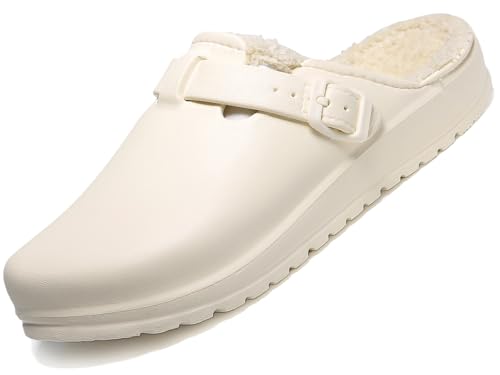 situkeke Damen Clogs Gefüttert Pantoletten Herren Plüsch Warme Hausschuhe Pantoffeln Leicht Gartenschuhe,Beige EU45 von situkeke