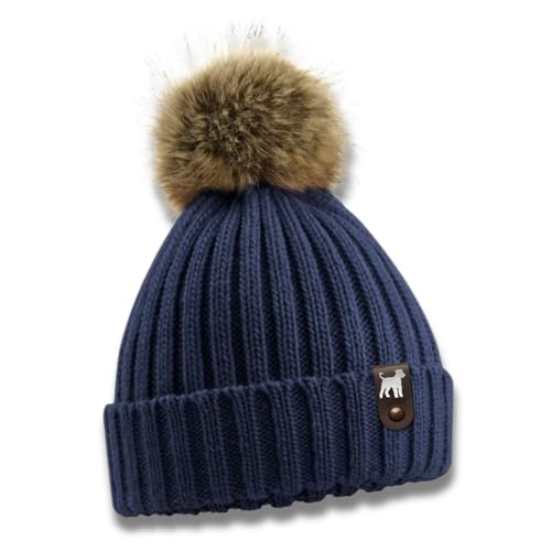 siviwonder Airedale Terrier Mütze Pompom Hunde Patch Gassi Beanie Strickmütze Bommel Warm Farbe Navy von siviwonder
