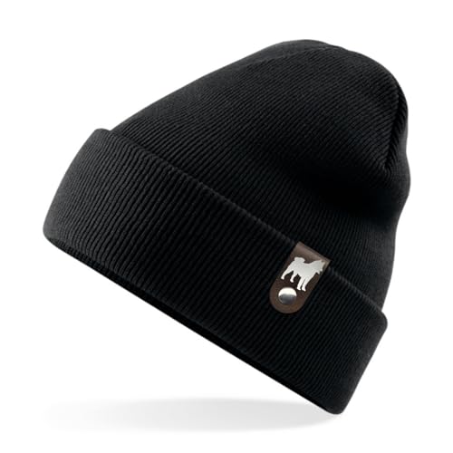 siviwonder American Akita Mütze Patch Leder Gassi Beanie Strickmütze Warm Herren Damen Inu Japan Farbe Black von siviwonder