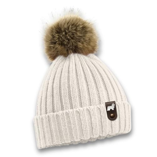 siviwonder Bolonka Zwetna Mütze Pompom Hunde Patch Gassi Beanie Strickmütze Bommel Warm Tsvetnaya Farbe Natural von siviwonder