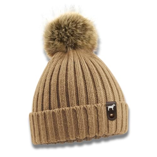 siviwonder Bullterrier Mütze Pompom Hunde Patch Gassi Beanie Strickmütze Witzig Spruch Warm Bully Miniature Farbe beige von siviwonder