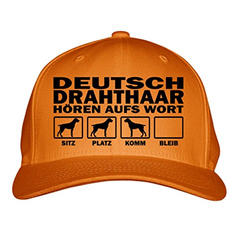 siviwonder Cap DEUTSCH DRAHTHAAR Jagdhund Jäger HÖREN aufs Wort Baumwoll Verstellbare 5 Panel Kappe Basecap Baseball Einheitsgröße Metallverschluss Hund Hundemotiv orange von siviwonder