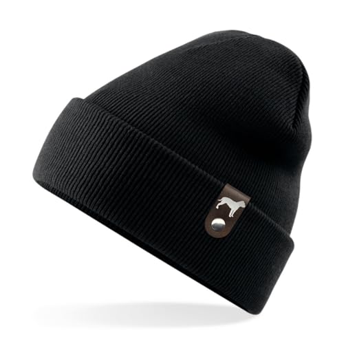 siviwonder Continental Bulldog Mütze Patch Leder Gassi Beanie Strickmütze Warm Herren Damen Conti Bully Farbe Black von siviwonder