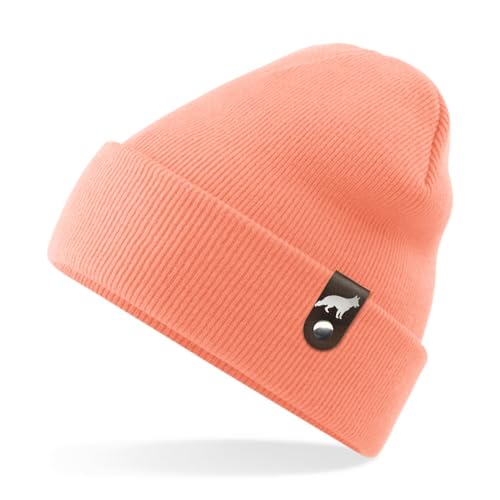 siviwonder Deutscher Schäferhund Mütze Patch Leder Gassi Beanie Strickmütze Warm Herren Damen Schäfer Farbe Apricot von siviwonder