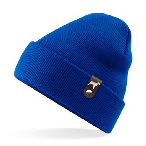 siviwonder Epagneul Breton Mütze Patch edel Leder Gassi Beanie Strickmütze Warm Herren Damen Spaniel Farbe Royal von siviwonder