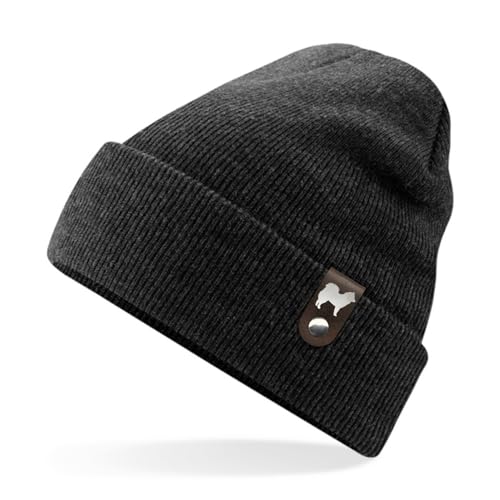 siviwonder Eurasier Mütze Patch Leder Gassi Beanie Strickmütze Warm Herren Damen Wolfsspitz Spitz Farbe Charcoal von siviwonder