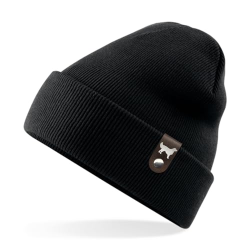 siviwonder Golden Retriever Mütze Patch Leder Gassi Beanie Strickmütze Warm Herren Damen Goldie Herbst Farbe Black von siviwonder