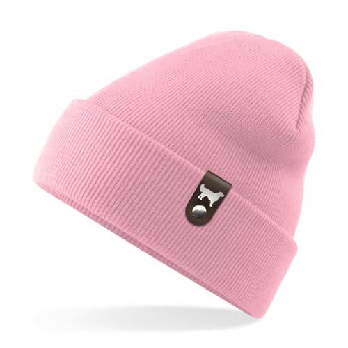 siviwonder Golden Retriever Mütze Patch Leder Gassi Beanie Strickmütze Warm Herren Damen Goldie Herbst Farbe Rosa von siviwonder