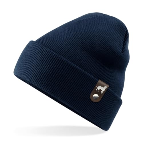 siviwonder Großer Schweizer Sennenhund Mütze Patch Leder Gassi Beanie Strickmütze Warm Herren Damen Hund Farbe Navy von siviwonder