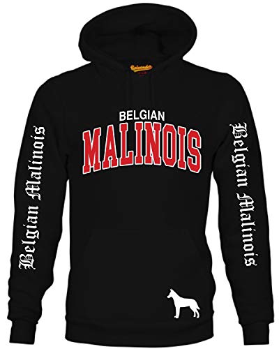 siviwonder Herren Hoodie Kapuzenpullover Belgian Malinois schwarz Belgischer Schäferhund Motiv mit Front Ärmel und Rückenprint Größen K9 IGP Schutzdienst Hundesport Geschenk für Hundeführer Größe XXL von siviwonder