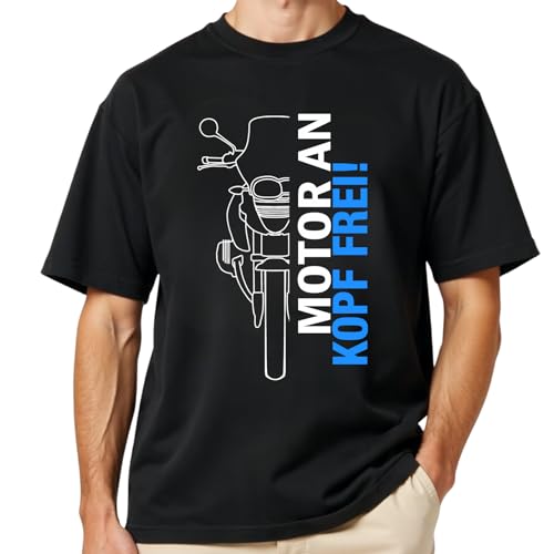 siviwonder Herren T-Shirt Motorrad Spruch Motor an Kopf frei, Rundhals Kurzarm, Frontprint Biker Shirt aus Baumwolle, Geschenkidee für Motorradfahrer Farbe Black, Größe 3XL von siviwonder