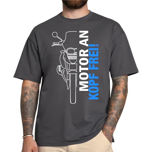 siviwonder Herren T-Shirt Motorrad Spruch Motor an Kopf frei, Rundhals Kurzarm, Frontprint Biker Shirt aus Baumwolle, Geschenkidee für Motorradfahrer Farbe Dark Grey, Größe L siviwonder Herren T-Shirt Motorrad Spruch Motor an Kopf frei, Rundhals Kurzarm, Frontprint Biker Shirt aus Baumwolle, Geschenkidee für Motorradfahrer Farbe Dark Grey, Größe L von siviwonder