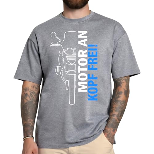 siviwonder Herren T-Shirt Motorrad Spruch Motor an Kopf frei, Rundhals Kurzarm, Frontprint Biker Shirt aus Baumwolle, Geschenkidee für Motorradfahrer Farbe Sports Grey, Größe XL siviwonder Herren T-Shirt Motorrad Spruch Motor an Kopf frei, Rundhals Kurzarm, Frontprint Biker Shirt aus Baumwolle, Geschenkidee für Motorradfahrer Farbe Sports Grey, Größe XL von siviwonder