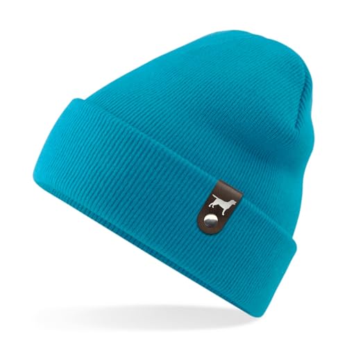 siviwonder Labrador Labby Mütze Patch Leder Gassi Beanie Strickmütze Warm Herren Damen Retriever Lab Farbe Teal von siviwonder