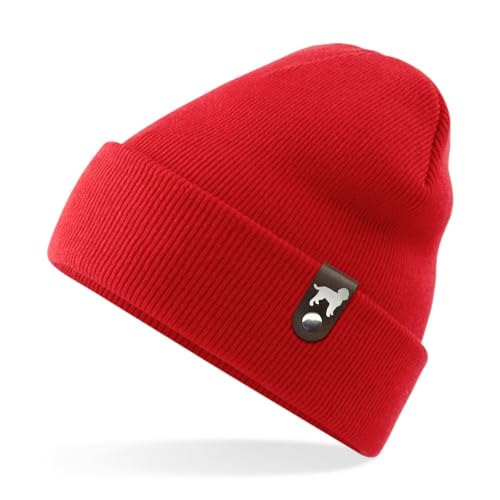 siviwonder Lagotto Romagnolo Mütze Patch Leder Gassi Beanie Strickmütze Warm Herren Damen Trüffelhund Italien Farbe Rot von siviwonder