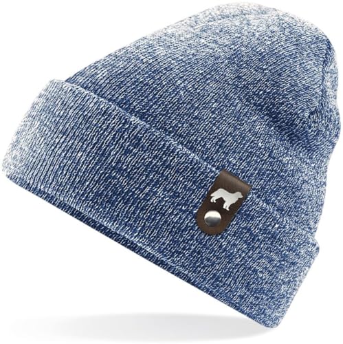 siviwonder Leonberger Leo Mütze Patch edel Leder Gassi Beanie Strickmütze Warm Herren Damen Farbe HeatherNavy von siviwonder