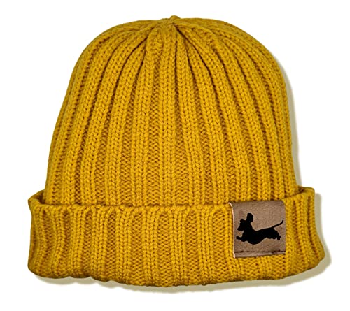 siviwonder Mütze Dackel Teckel Gassi Beanie Strickmütze Witzig Spruch Warm Herren Damen Herbst Hund Farbe Mustard von siviwonder