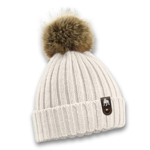siviwonder Old English Bulldog Mütze Pompom Hunde Patch Gassi Beanie Strickmütze Witzig Spruch Warm OEB Farbe Natural von siviwonder