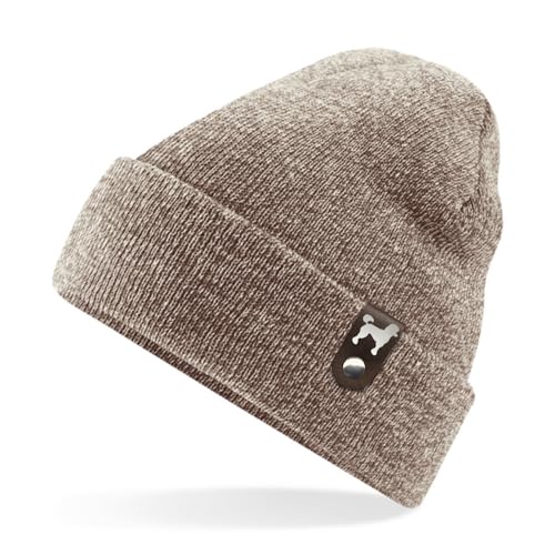 siviwonder Pudel Mütze Patch Leder Gassi Beanie Strickmütze Warm Herren Damen Großpudel Zwergpudel Farbe OatHeather von siviwonder