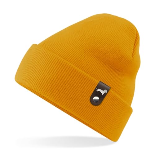 siviwonder Rauhhaardackel Mütze mit Patch Gassi Beanie Strickmütze Witzig Spruch Warm Herren Damen Dackel Farbe Mustard von siviwonder
