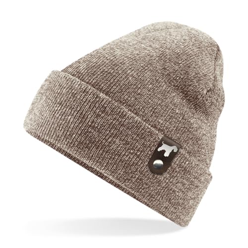 siviwonder Schnauzer Mütze Patch edel Leder Gassi Beanie Strickmütze Warm Herren Damen Farbe OatHeather von siviwonder