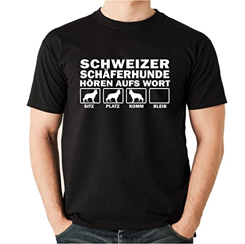 siviwonder Schweizer SCHÄFERHUND Berger Blanc Suisse weiß weisser - HÖREN AUFS Wort Unisex T-Shirt Shirt Hunde Hund schwarz S von siviwonder