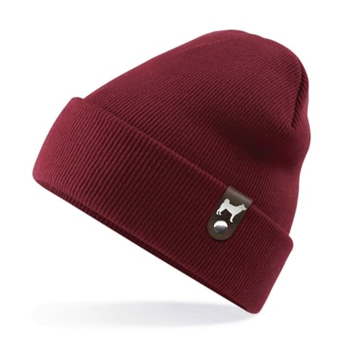 siviwonder Shiba Inu Mütze Patch Leder Gassi Beanie Strickmütze Warm Herren Damen Japan Farbe Burgundy von siviwonder