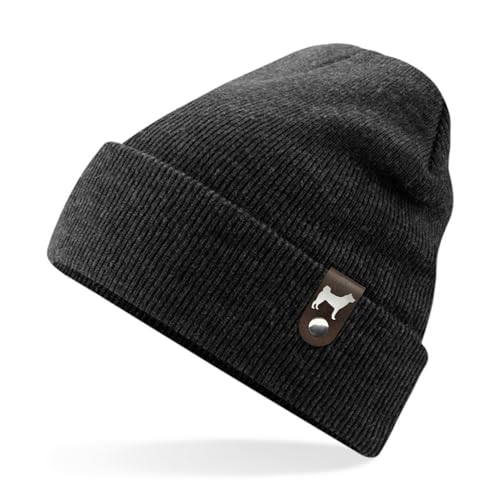 siviwonder Shiba Inu Mütze Patch Leder Gassi Beanie Strickmütze Warm Herren Damen Japan Farbe Charcoal von siviwonder