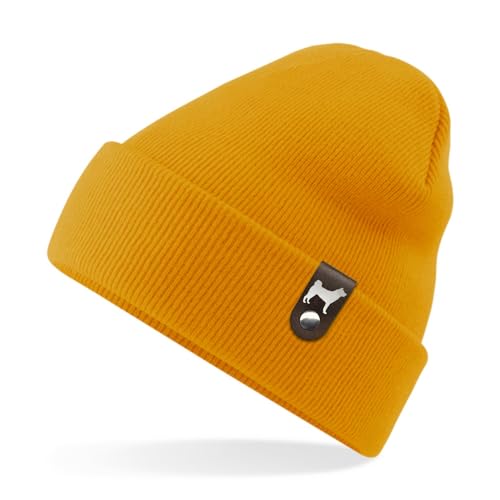 siviwonder Shiba Inu Mütze Patch Leder Gassi Beanie Strickmütze Warm Herren Damen Japan Farbe Mustard von siviwonder
