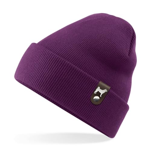 siviwonder Shiba Inu Mütze Patch Leder Gassi Beanie Strickmütze Warm Herren Damen Japan Farbe Plum von siviwonder