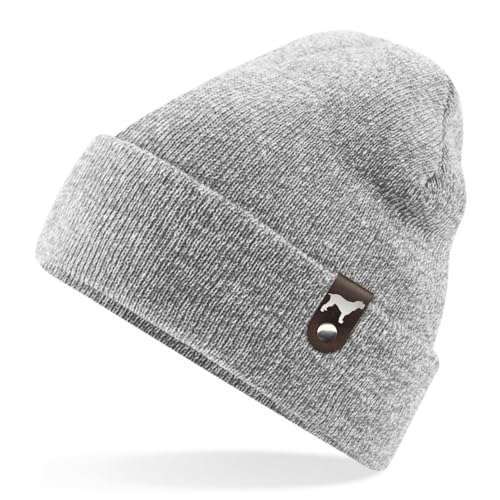 siviwonder Spinone Italiano Mütze Patch edel Leder Gassi Beanie Strickmütze Warm Herren Damen Italian Griffon Farbe Grey Heather von siviwonder