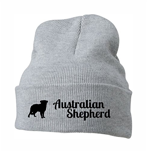 siviwonder Strickmütze - Australian Shepherd Aussie Australien Hütehund Agility - Stickerei Hund Winter Mütze Wintermütze Beanie Mütze hellgrau-schwarz von siviwonder