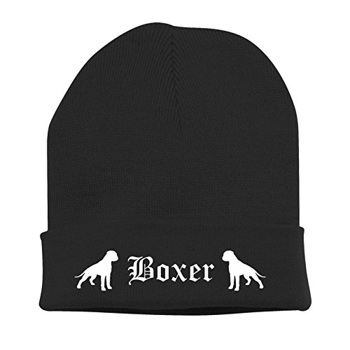 siviwonder Strickmütze Bad - Boxer Deutscher Diensthunderasse - Stickerei ALTDEUTSCH Hund Winter Mütze Wintermütze Beanie Mütze schwarz-weiß von siviwonder